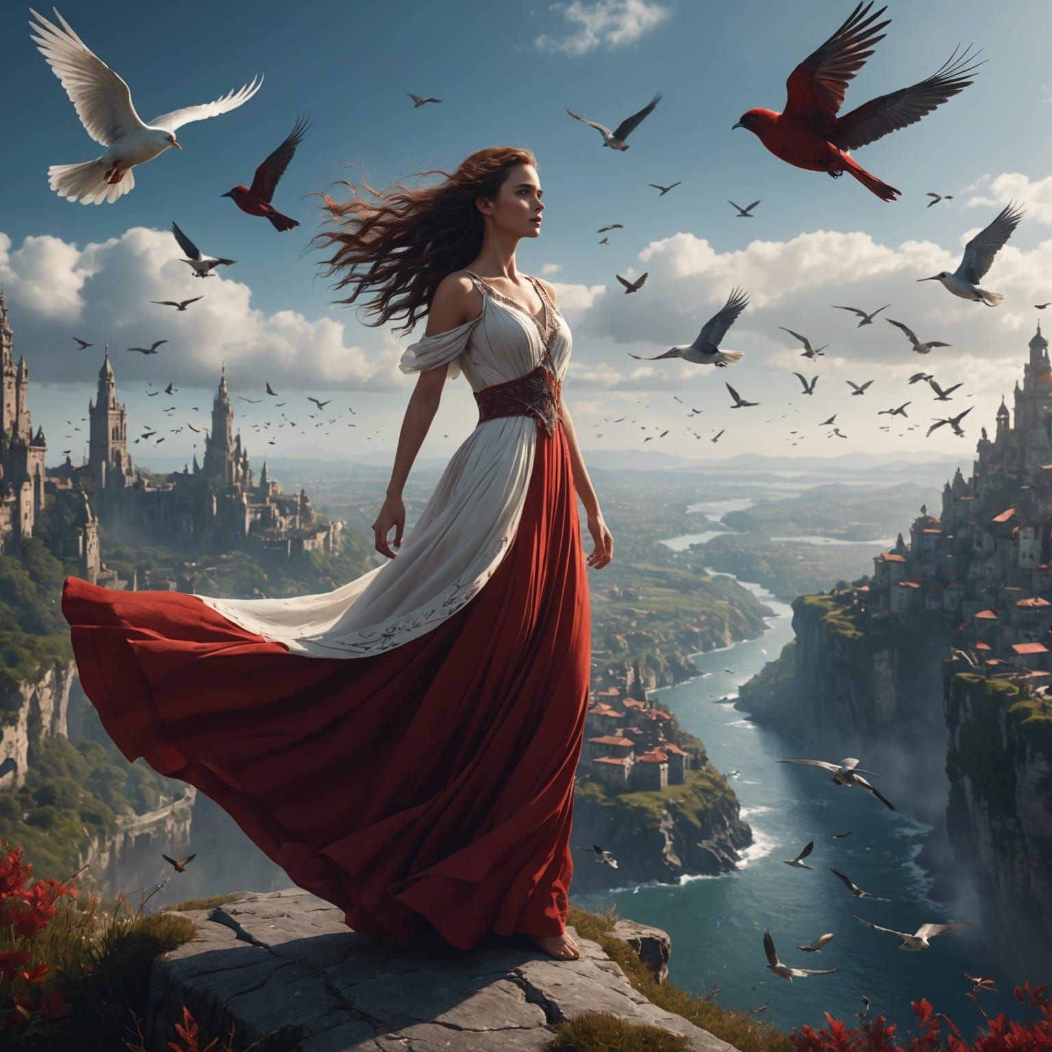 Woman on Cliff Edge in Fantasy Concept Art