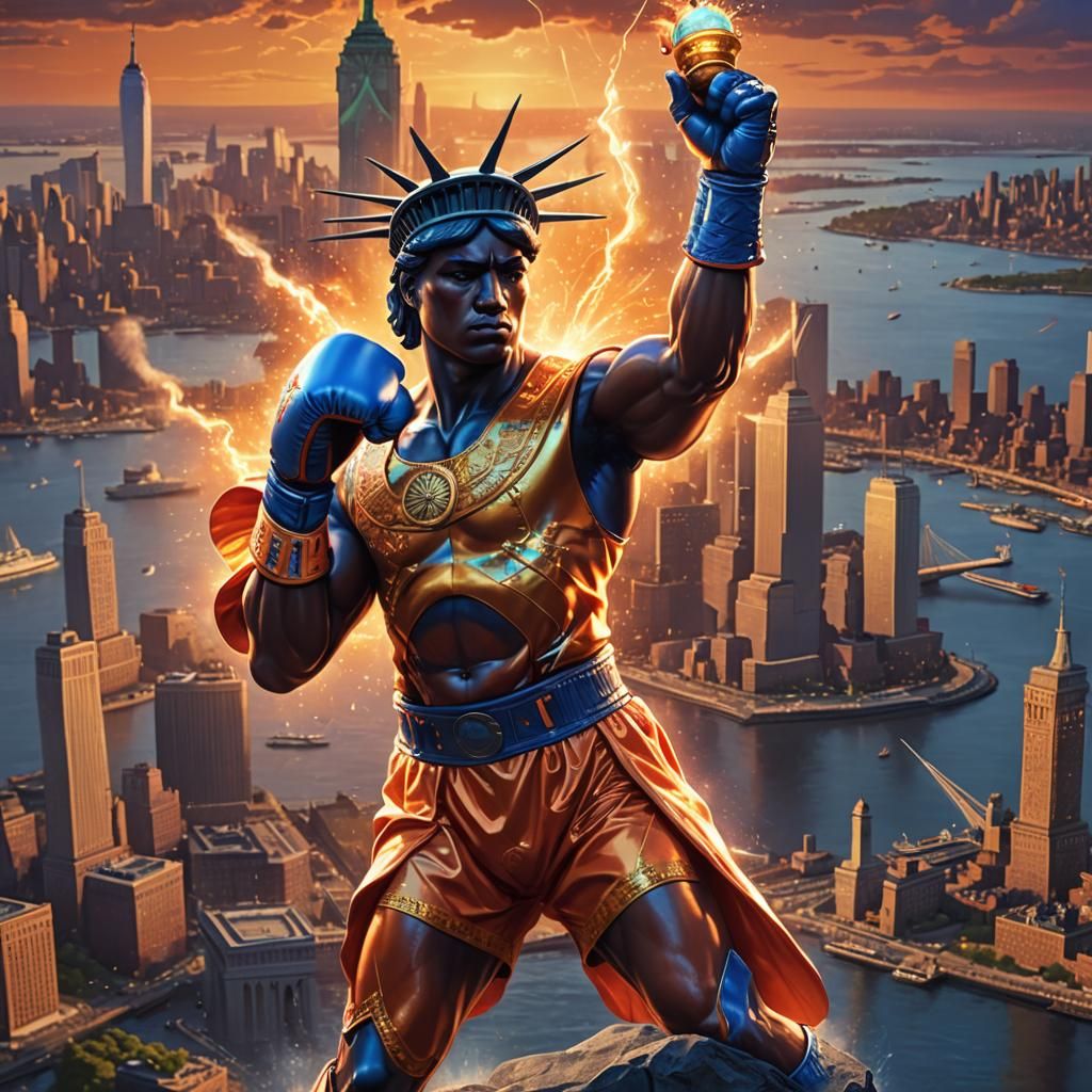 Circus Boxer Punches Liberty in Fantasy Art