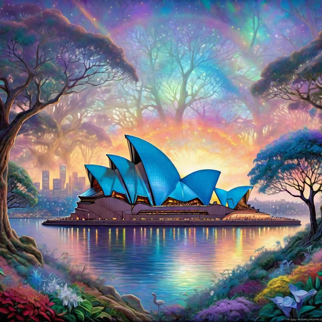 Sydney Opera House in Ethereal Astral Illustration