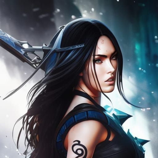 Geometric Ninja Woman in Anime Style