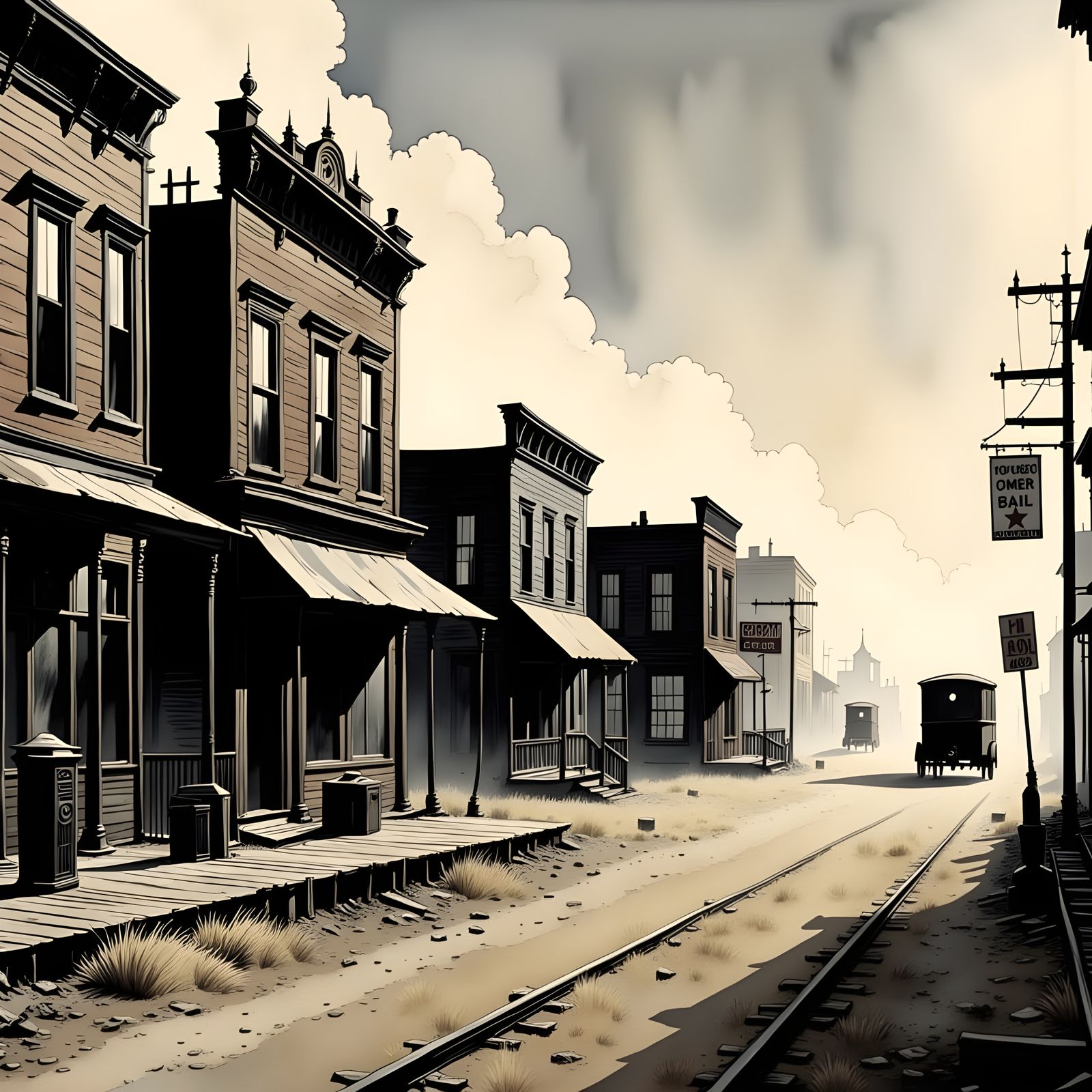 Vibrant 1880s Downtown Scene in Rustic Americana Style