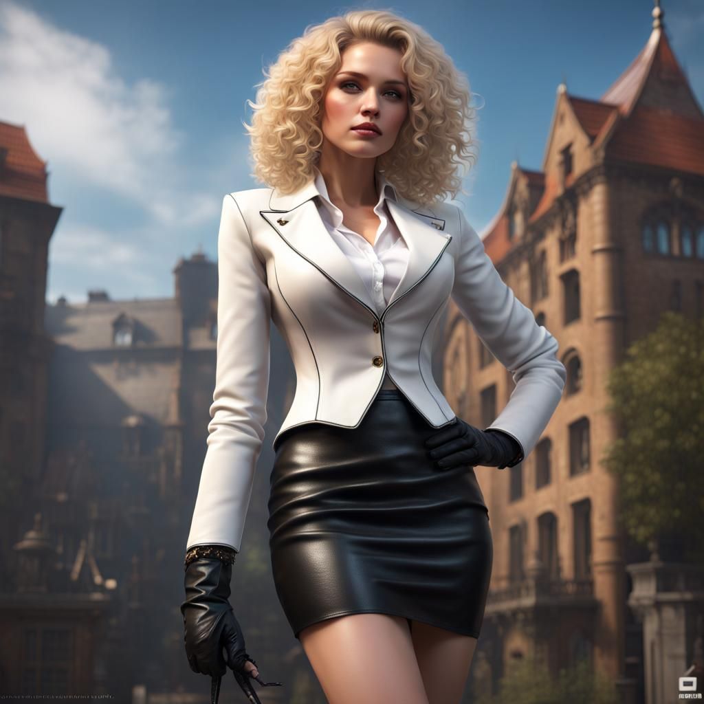 25 year old girl, blond curly hair, chubby body shape, short...