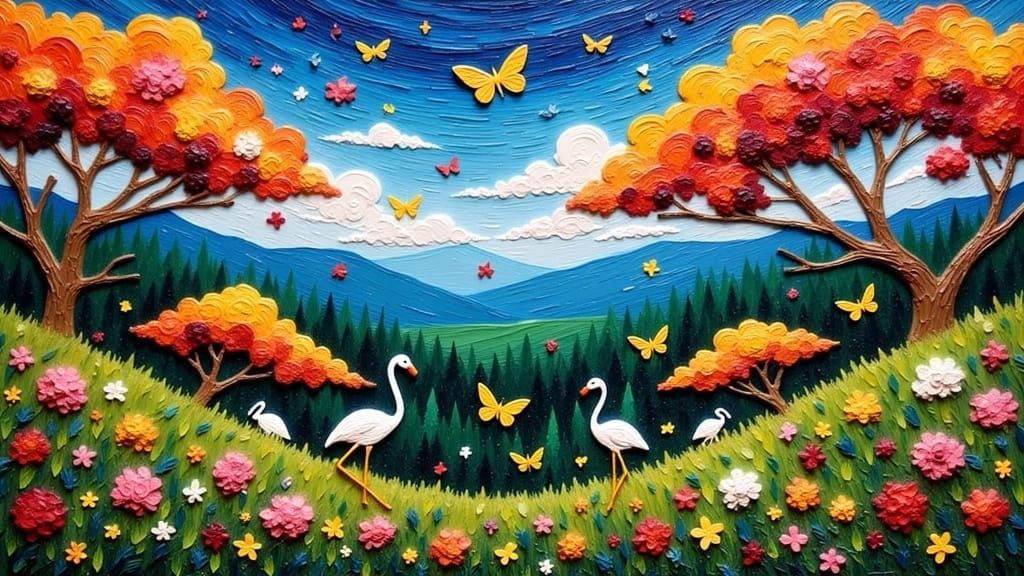 Swirling Impressionistic Landscape with Vibrant Textures and...