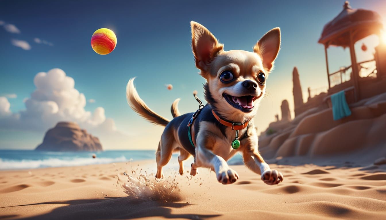 Pixar-Style 3D Animation of a Chihuahua in Mid-Air