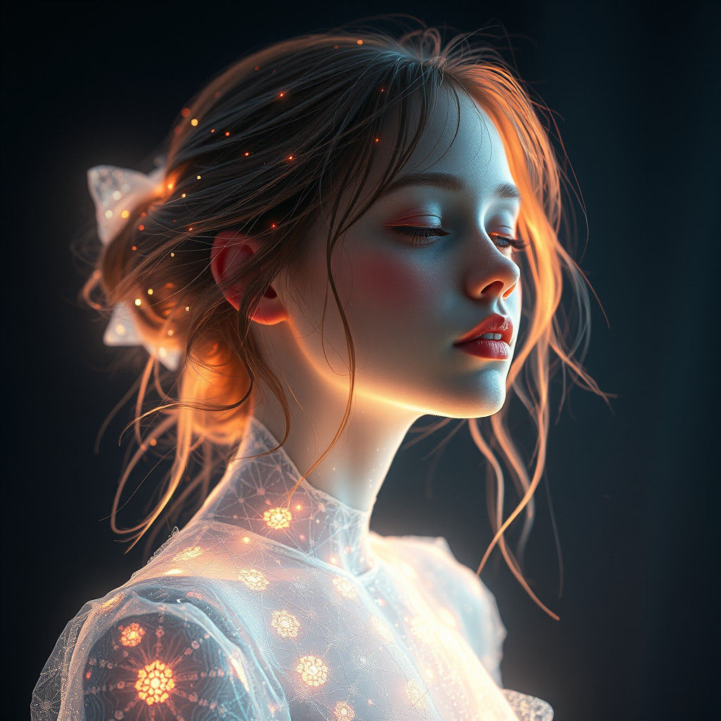 Ethereal Girl Illuminated from Within in Vibrant Light