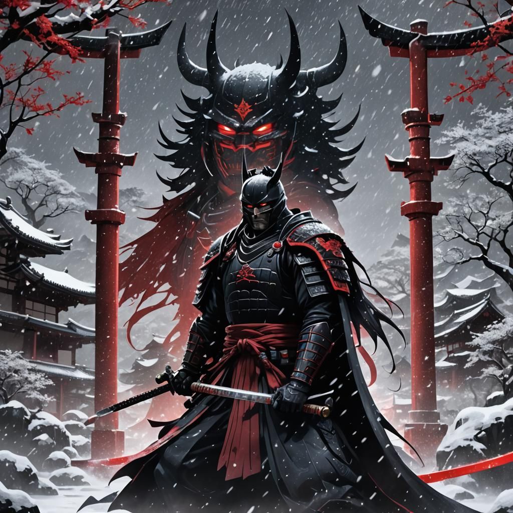 Samurai Batman Meditates in Dark Fantasy Anime Style