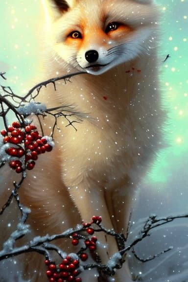 Snow Fox-Girl Portrait in Hyperdetailed Fantasy Art