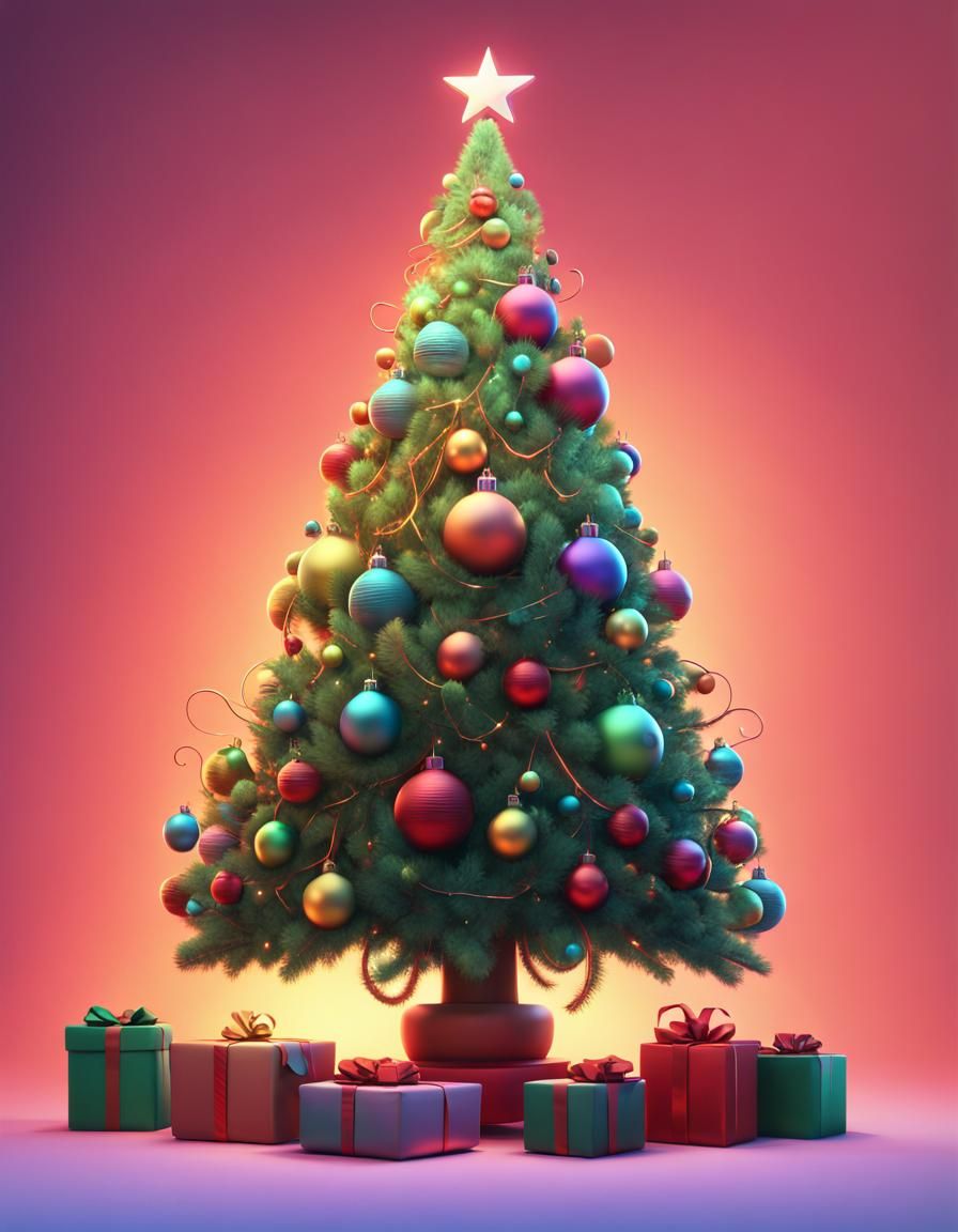 Whimsical Christmas Tree, Pixar-Style 3D Art