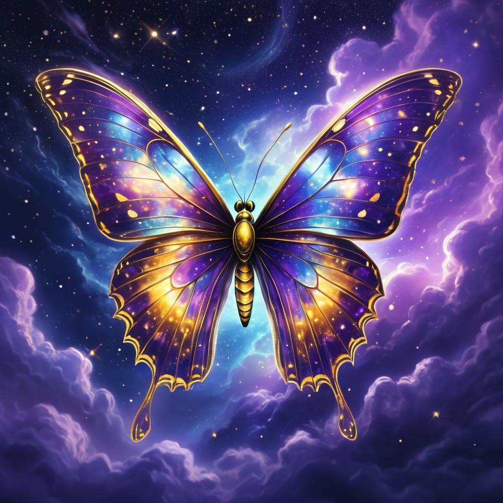Ethereal Ghost Butterfly Flies Through Starry Cosmos
