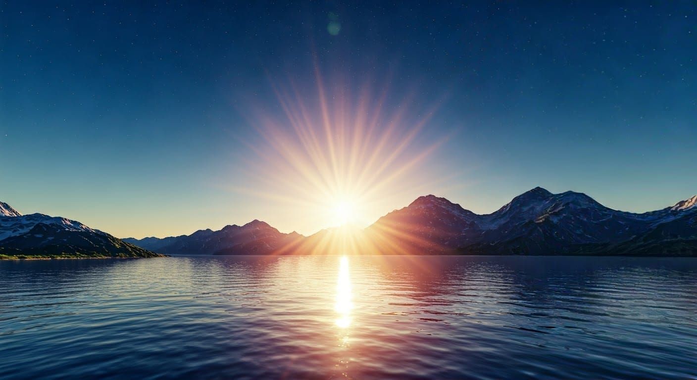 Mountain Lake Sunset in Hyperrealistic 3D Render