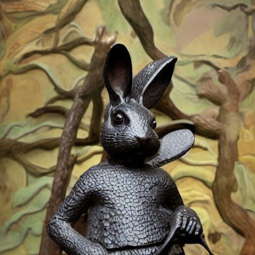 Mysterious Rabbit in a Diorama of Fire and Shadows