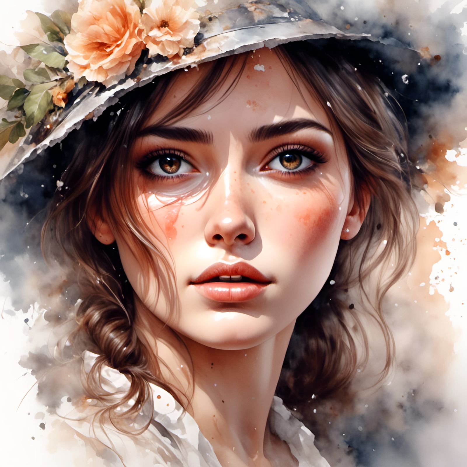 Detailed Watercolor Portrait of a Modern Woman