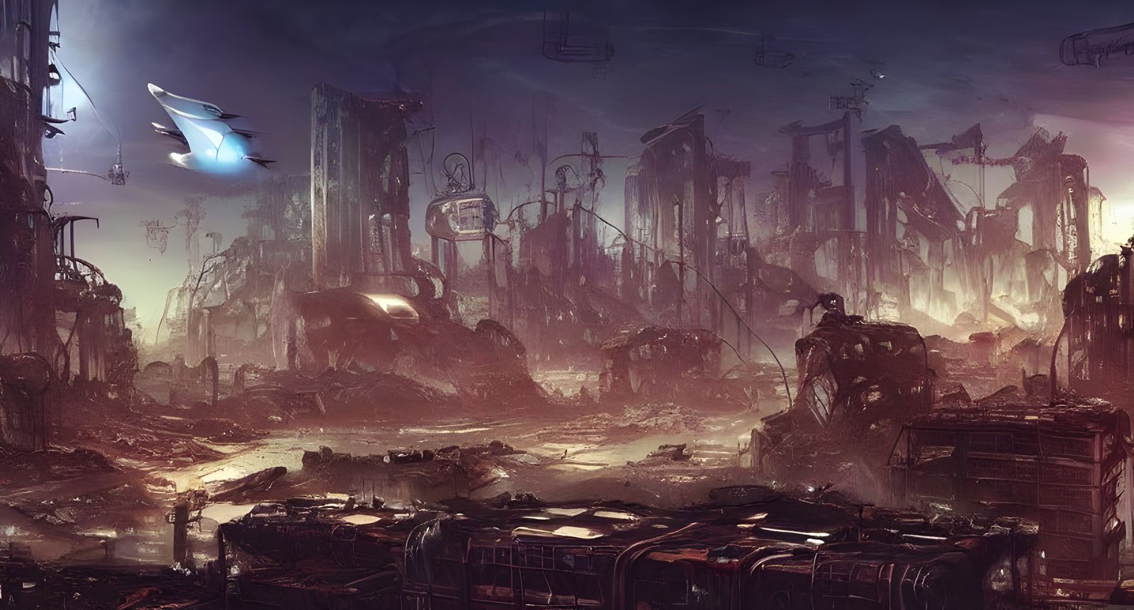 Cyberpunk Cityscape in Post-Apocalyptic Future