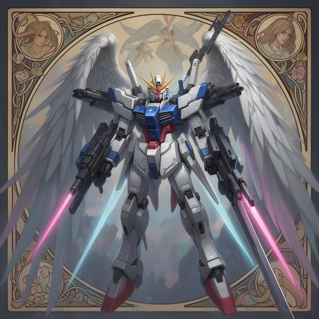 Wing Gundam Zero Concept Art in Dynamic Lighting
