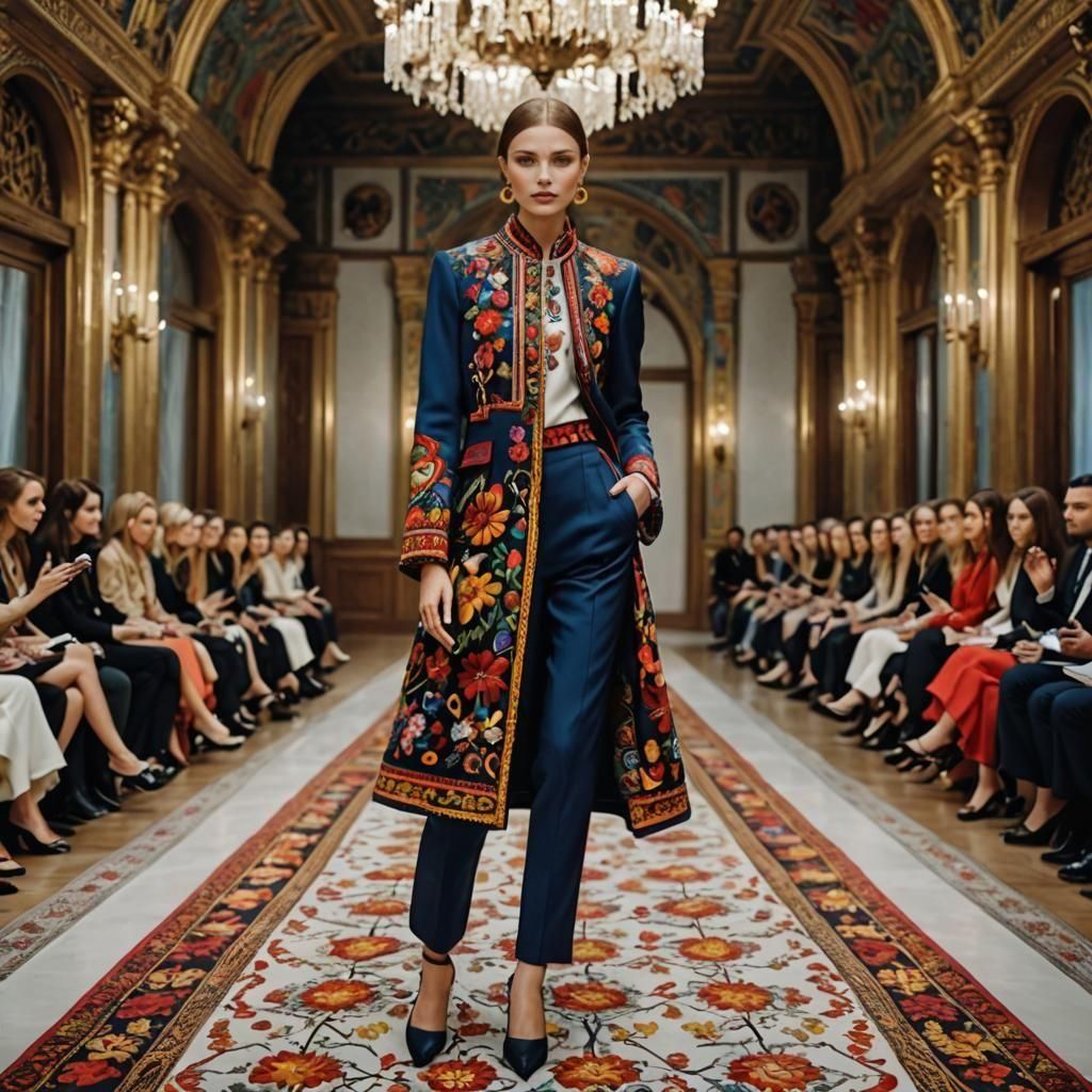 Ukrainian High Fashion Runway Showcasing Traditional Embroid...