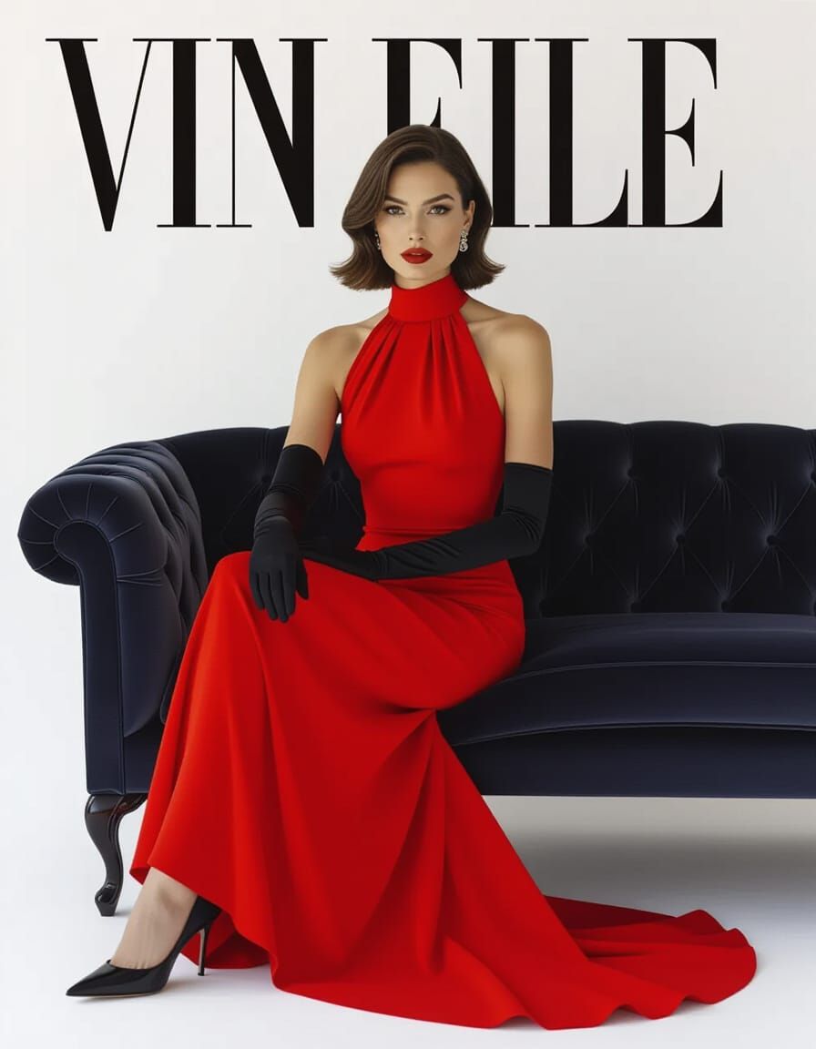 Woman in Red Gown: Vintage Comic Book Style