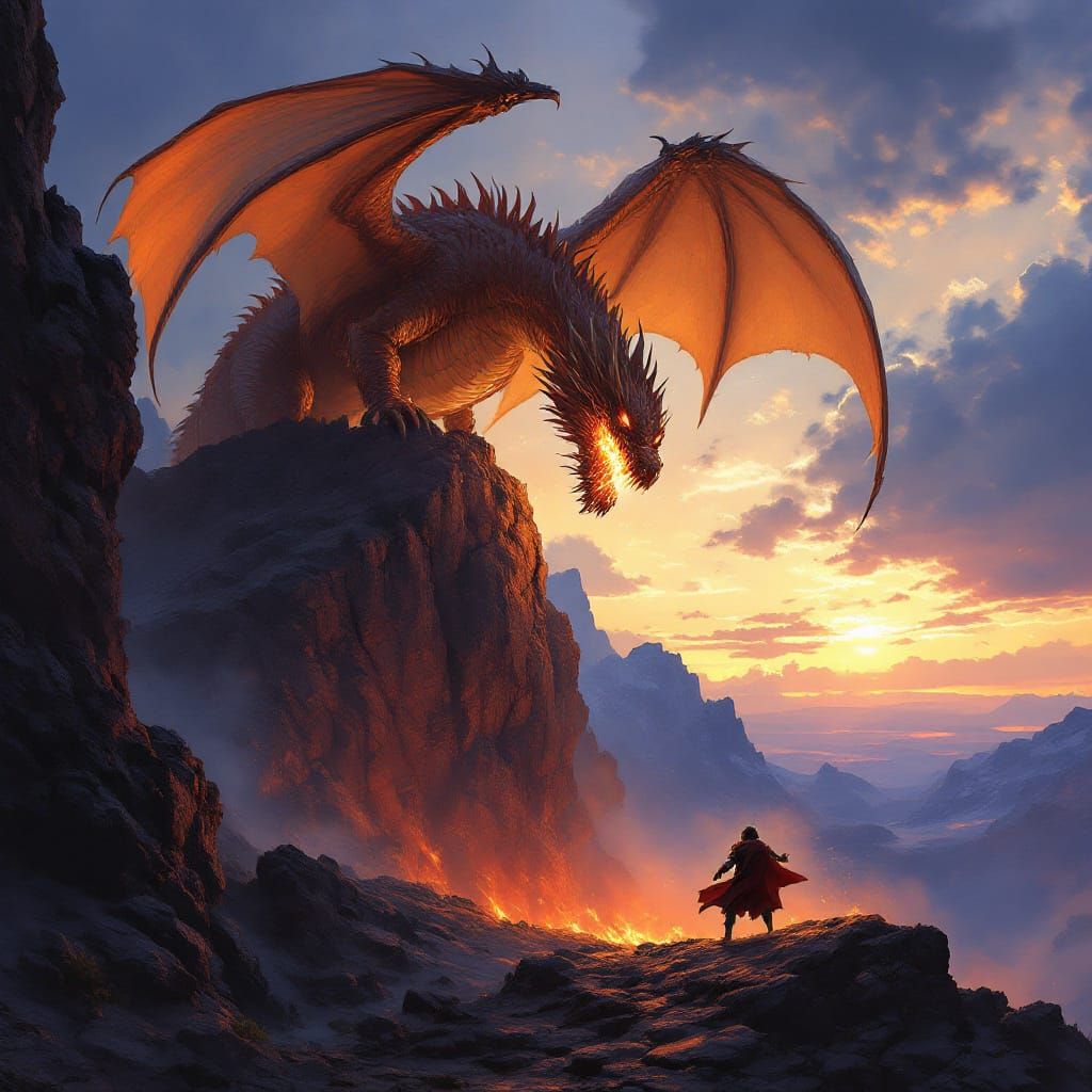 Fantasy Dragon Dominates Twilight Landscape