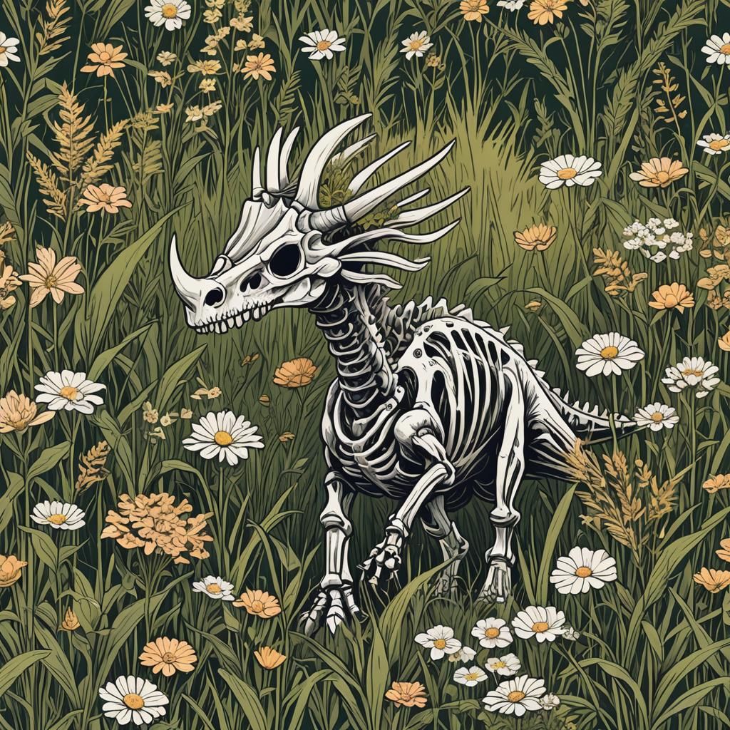 Triceratops Skeleton with flowers