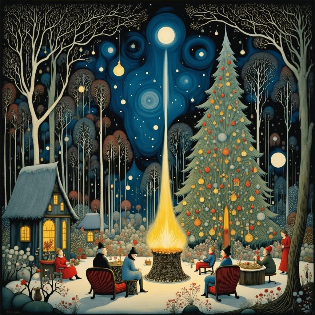 Nostalgic Christmas Scene with Festive Fire