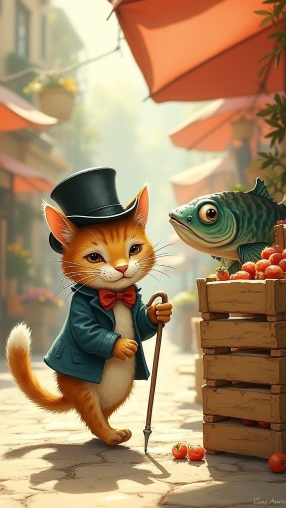 Whimsical Feline Sneaks Through Sun-Drenched Market in Style...