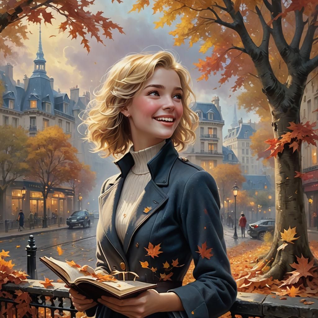 Parisian Mother and Daughter in Ethereal Autumn Scene