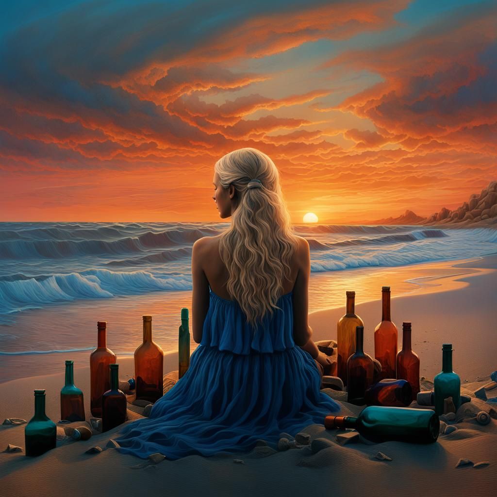 Beach Solitude in Surreal Sunset Lighting