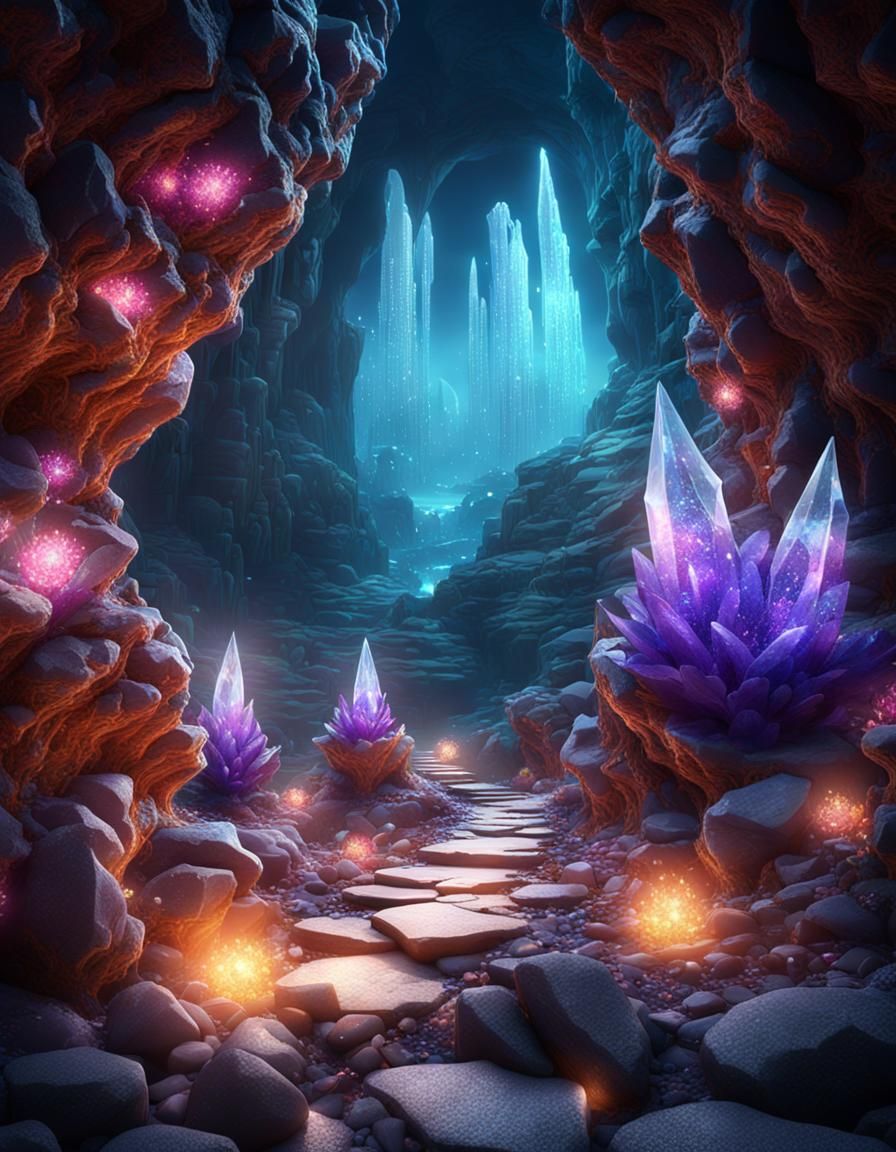 Sparkling Crystal Cavern: A Magical Concept Art