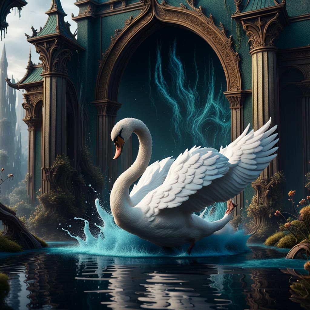 Fantastical Swan Matte Painting in Deep Color