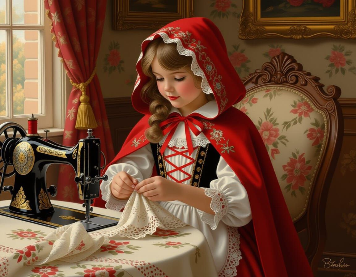 Little Red Riding Hood Sewing Delicate Lace