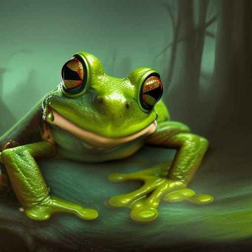 Detailed Matte Painting of a Green Frog