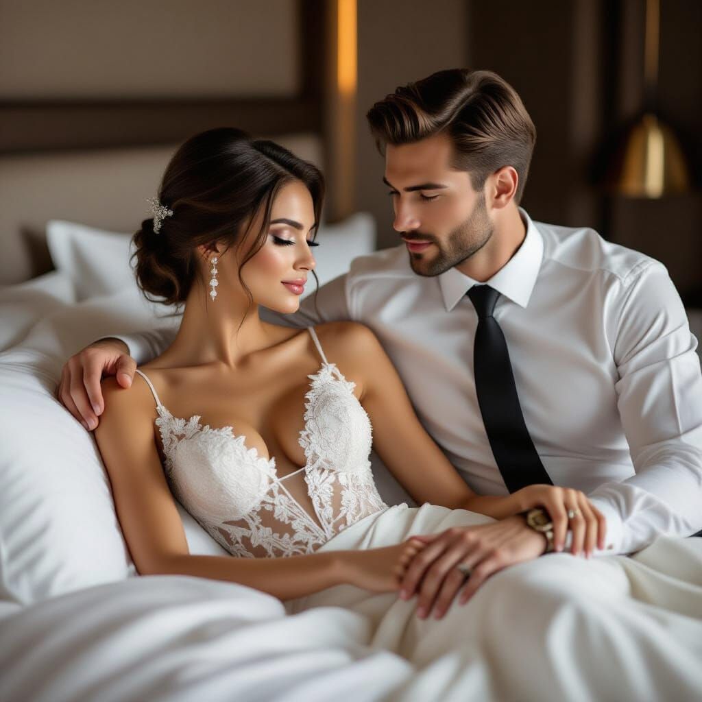 Romantic Bedroom Scene in High Fashion Editorial Style