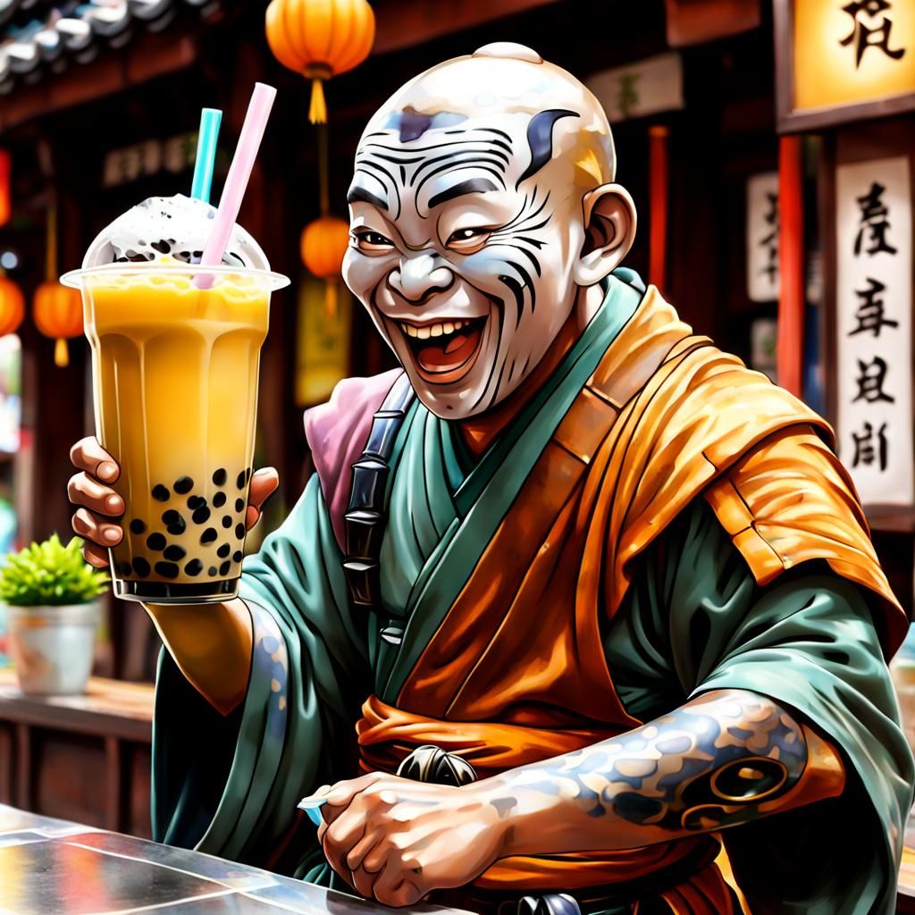 Delighted Boba Tea Warrior Monk