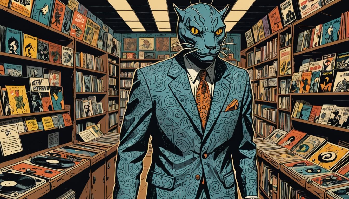 Retro Record Sleeve: Catfish Man in Graphic Novel Style