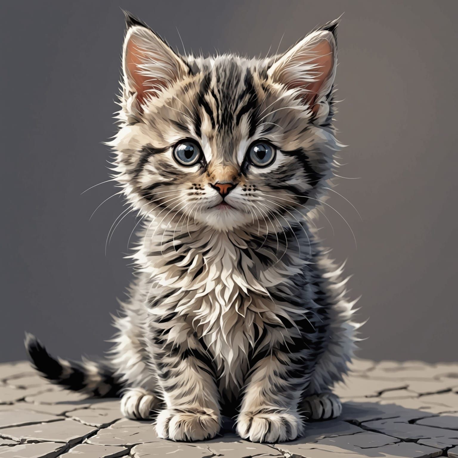 Fluffy Tabby Kitten Inspired by Waterhouse and Anime