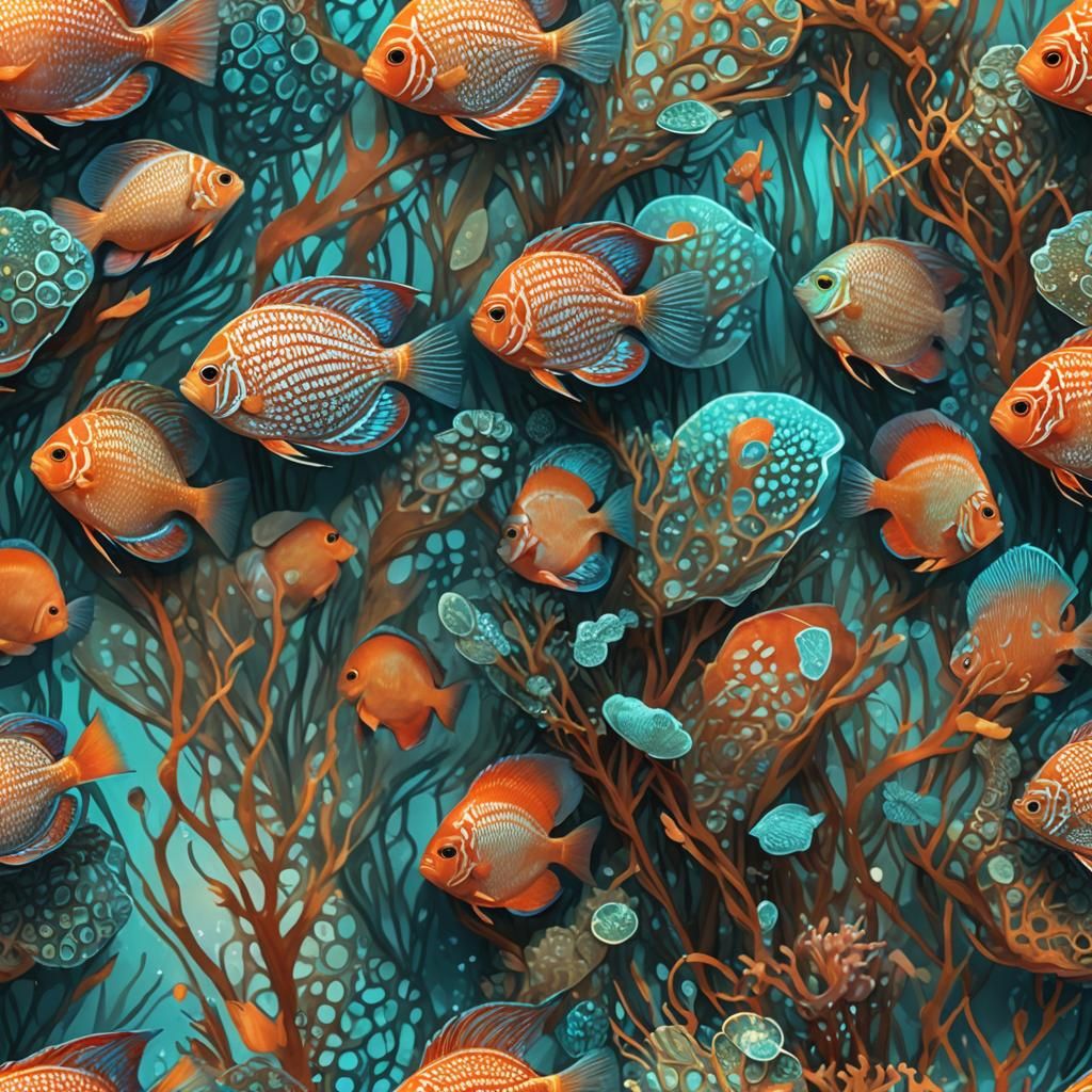 Vibrant Discus Fish in Fantasy Aquatic Art