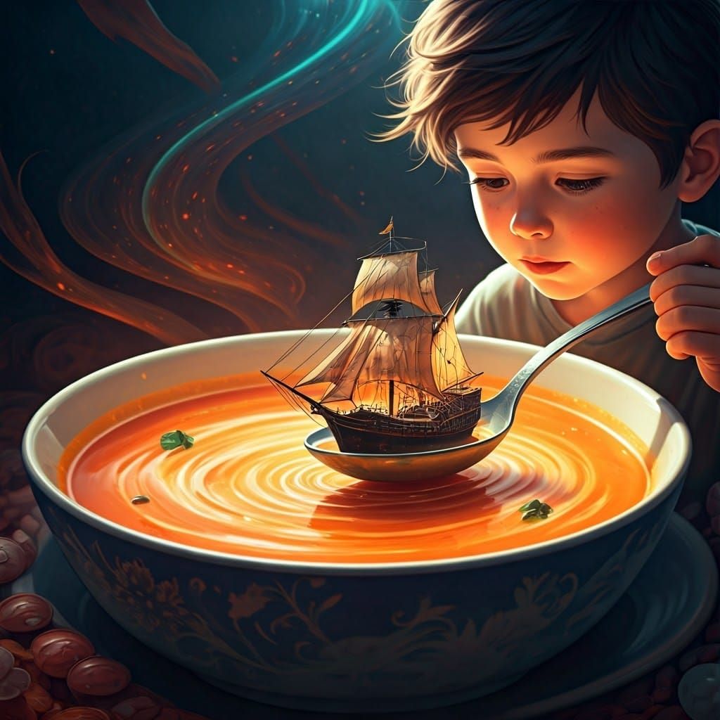 Boy's Soup Hides Ancient Ship, Detailed Matte Painting