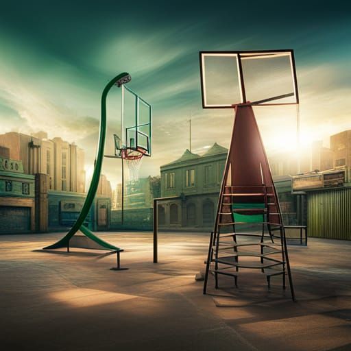 Detailed Playground Scene in Digital Matte Painting Style