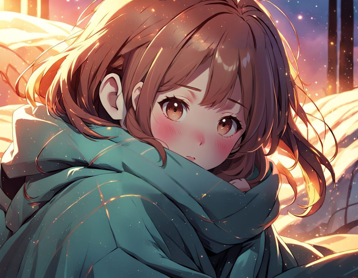 Warm Pastel Anime Illustration of Cozy Girl