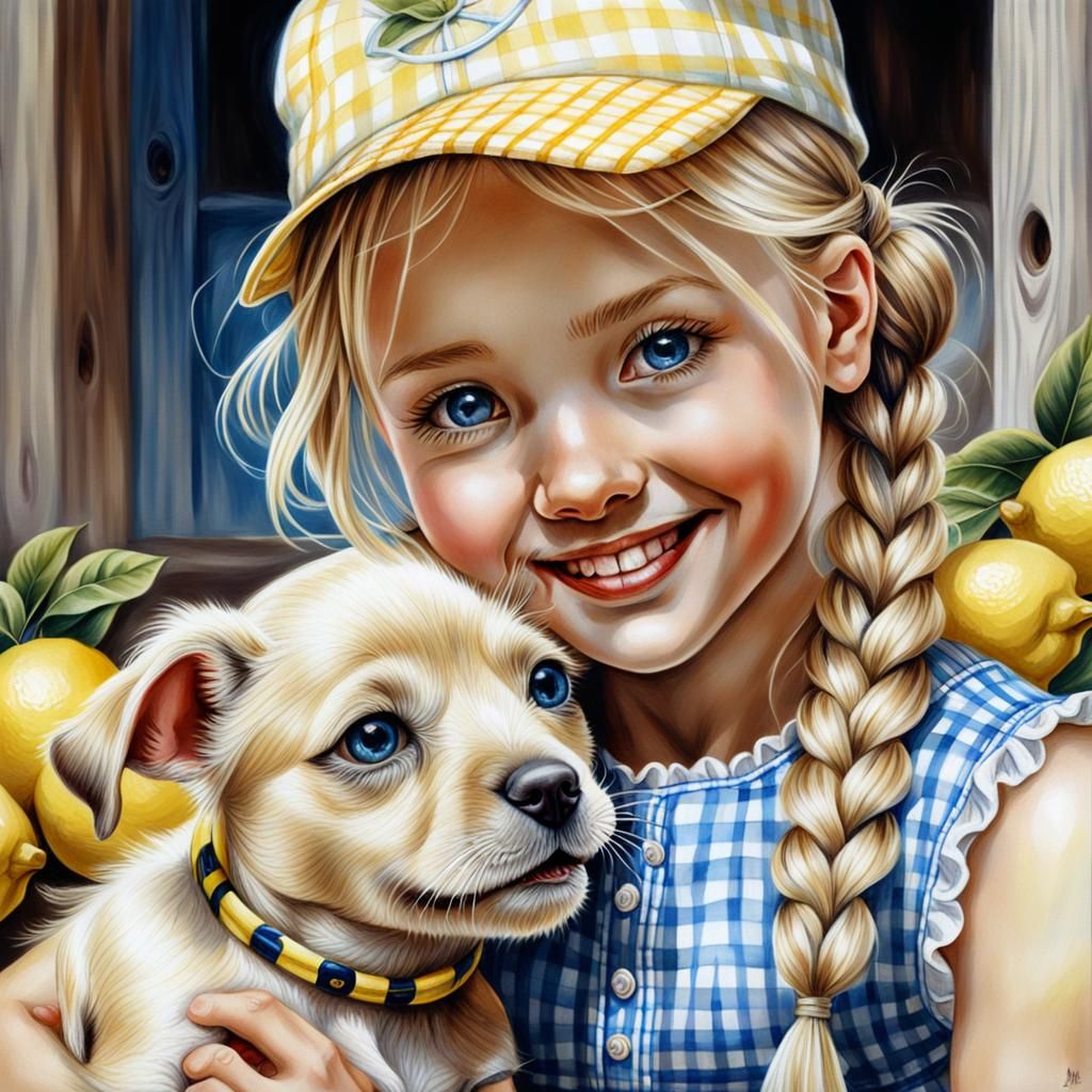 Little Girl with Puppy in Colored Pencil Style