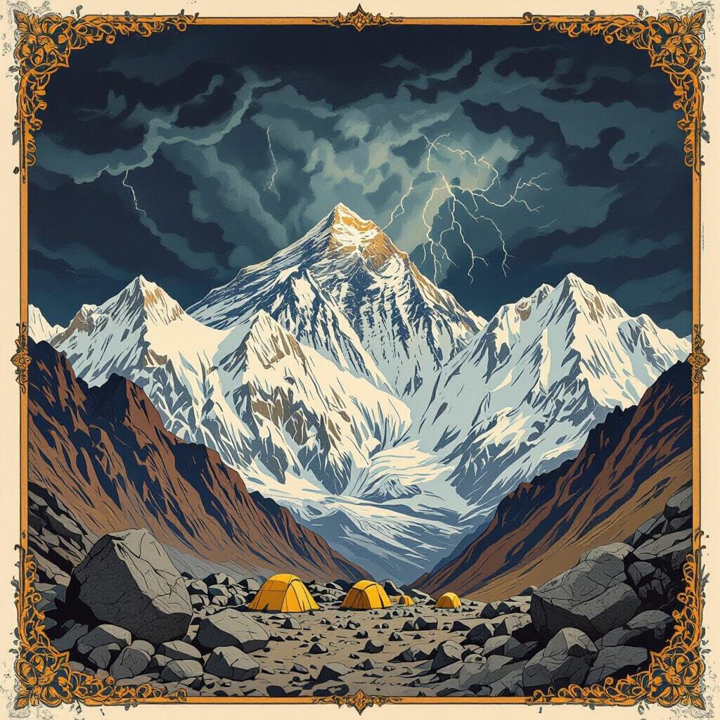 Majestic Mount Everest Landscape in Vintage Style