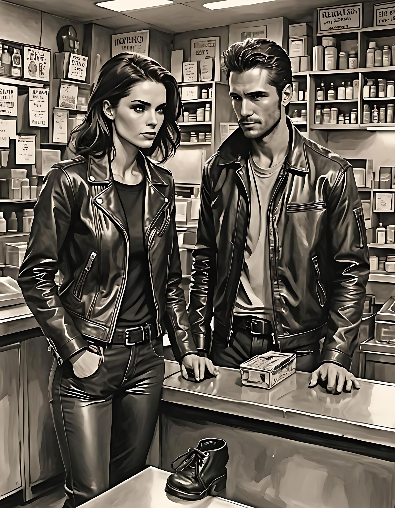 Dark Fantasy Store Encounter in Hyperdetailed Style