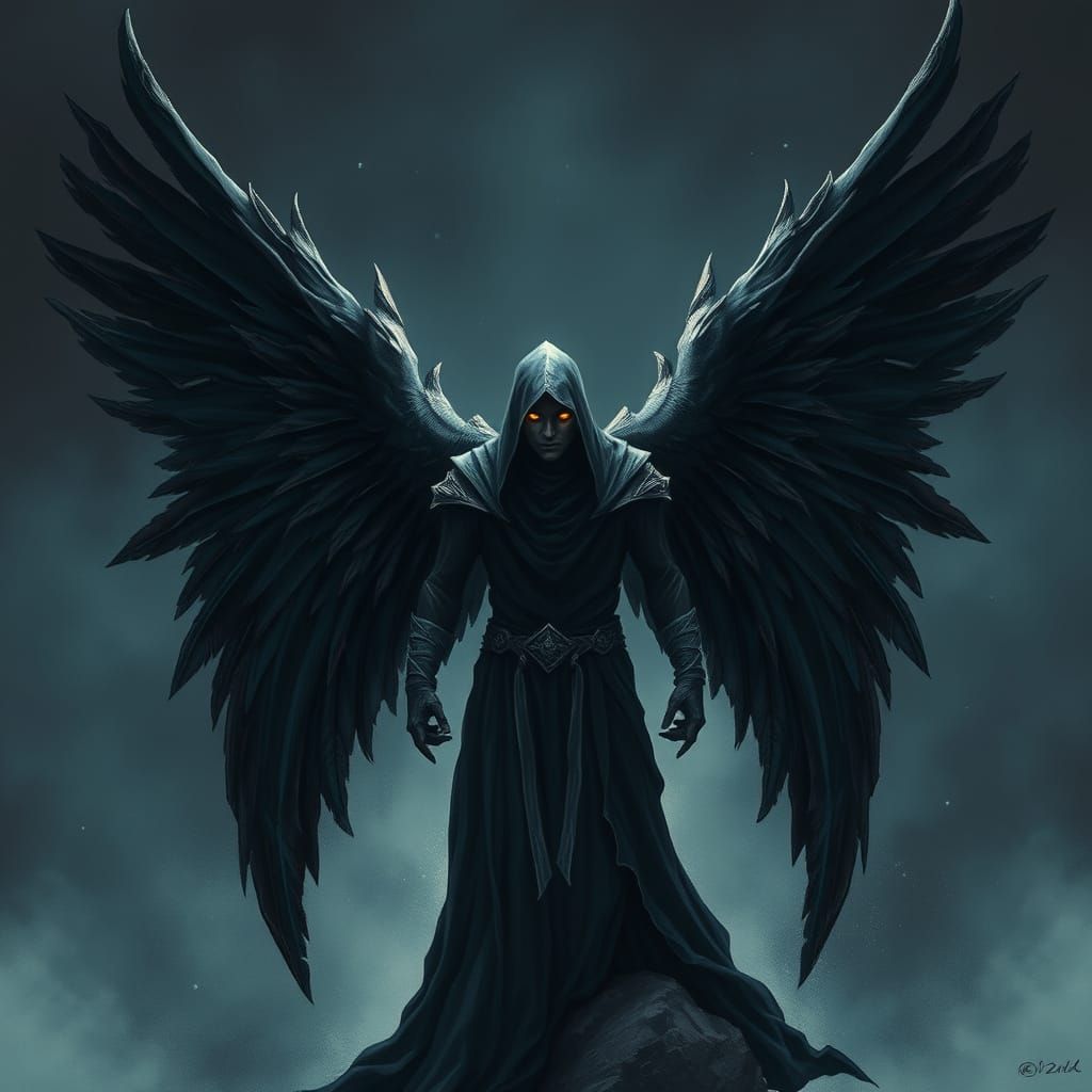 Dark Lord with Angel Wings and Glowing Eyes