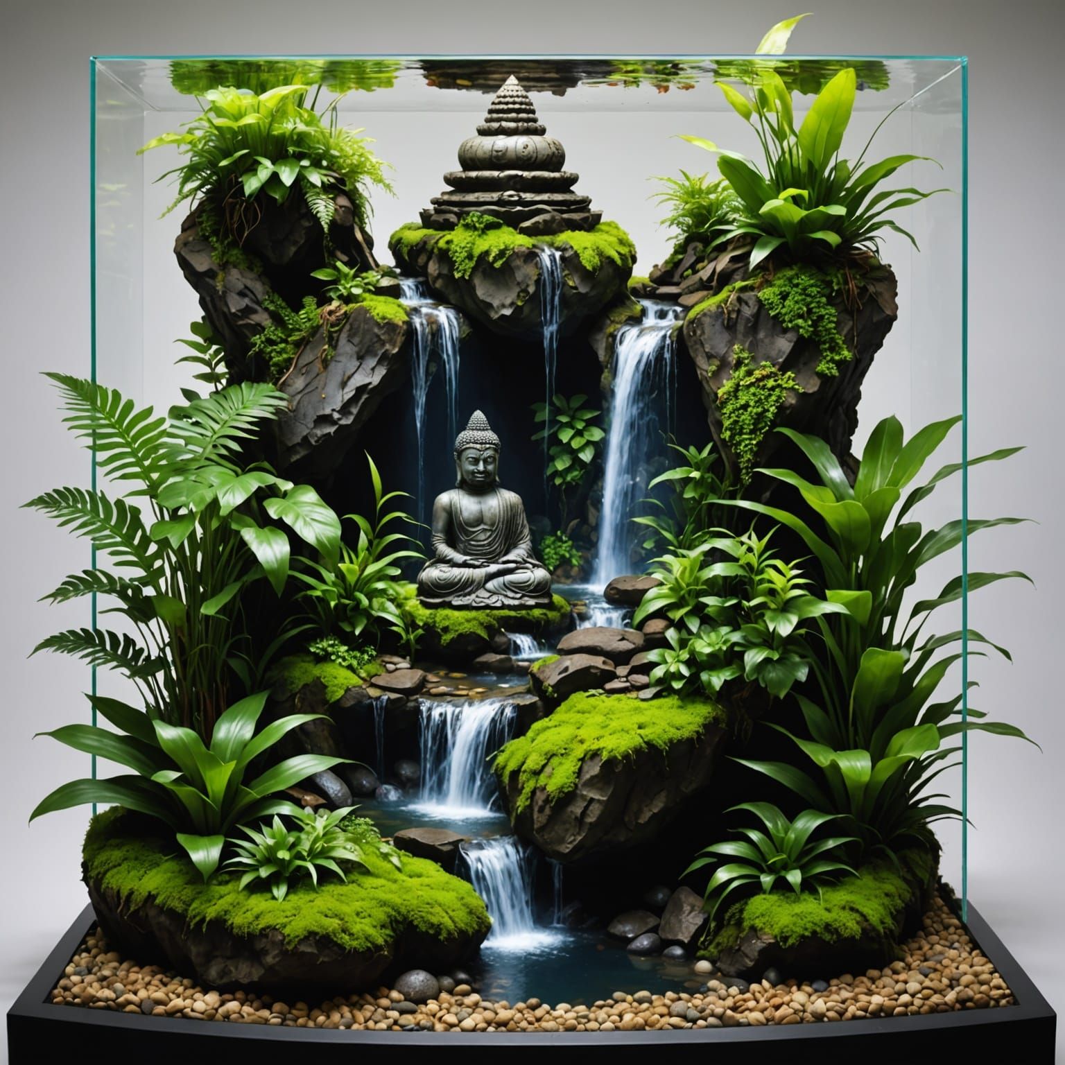 Mystical Terrarium with Volcanic Waterfalls and Fern Garden
