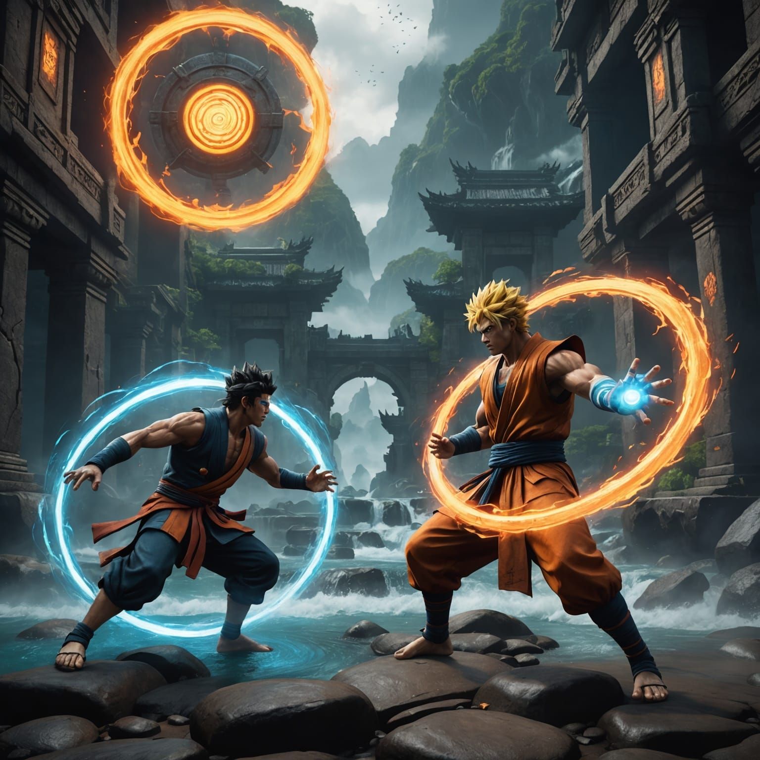 Rasengan Versus Kamehameha: Epic Energy Collision