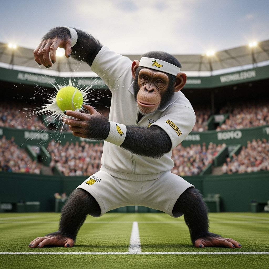 Chimpanzee Tennis Player: Dramatic Close-Up in Art Nouveau S...