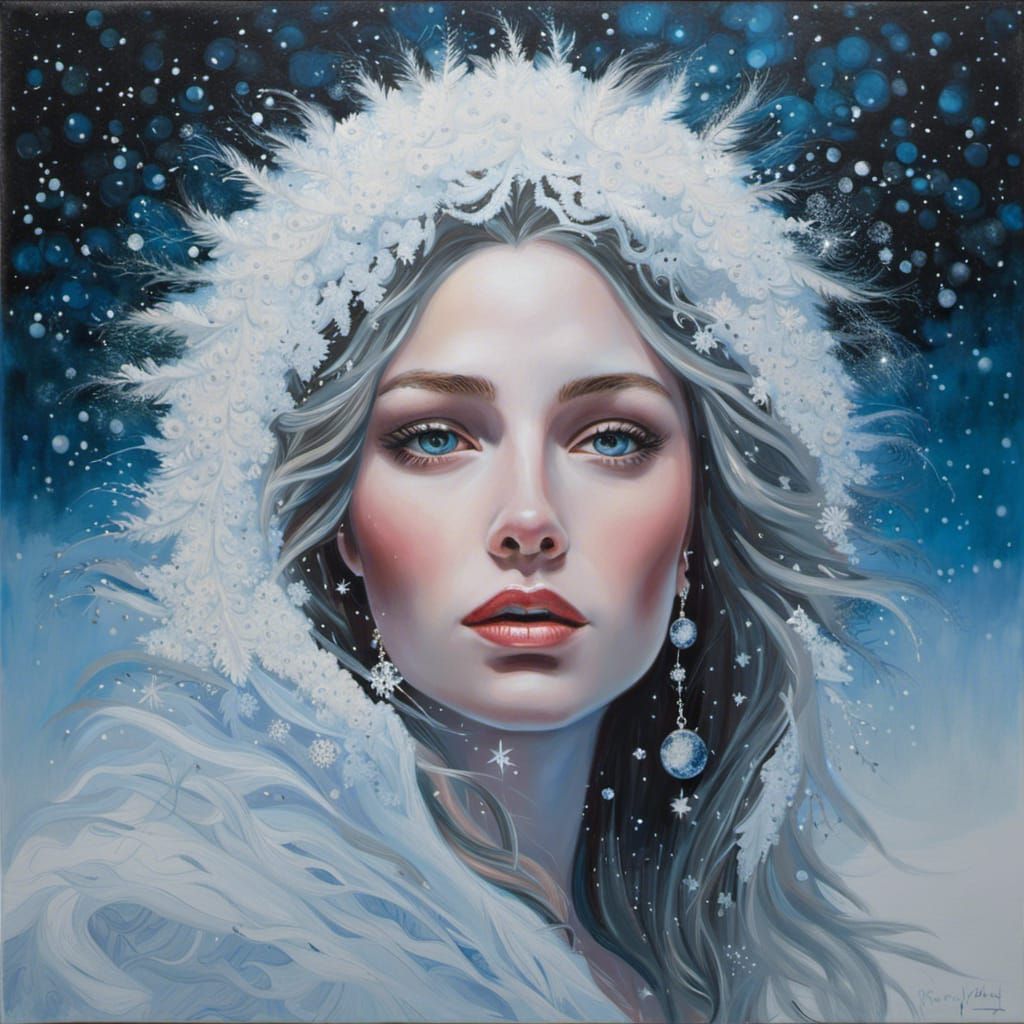 Icy Goddess Portrait in Snowy Landscape