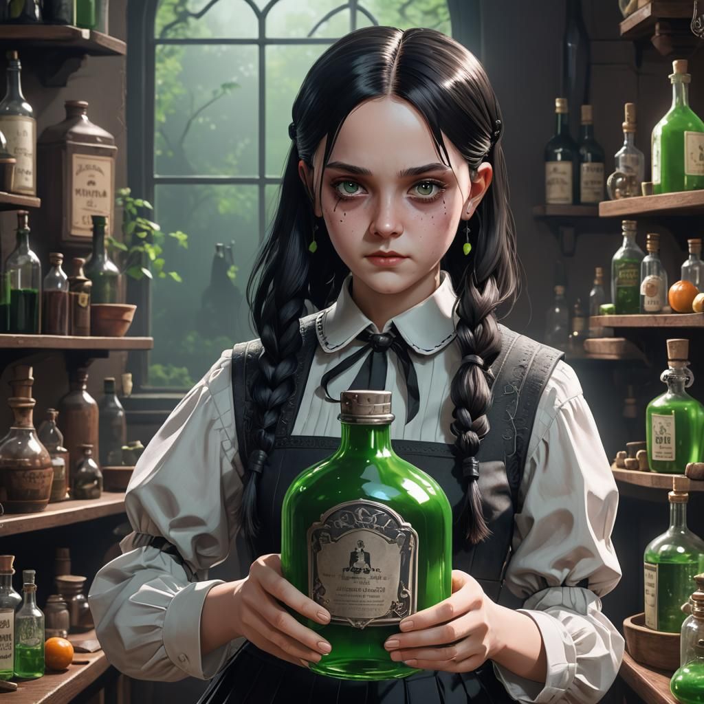 Wednesday Addams: 3D Anime Poison Bottle Art