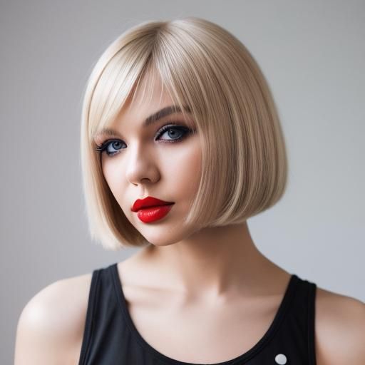 Blonde Woman with Bob Haircut in Summer Photo