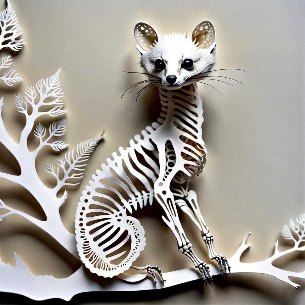 Lace Pine Marten Skeleton in Tachisme Style