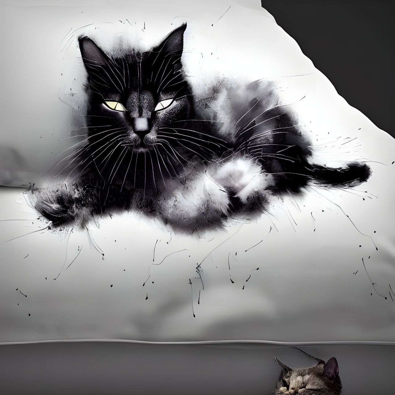 Obstinate Cat Refuses to Leave Pillow, Hyperrealistic Painti...